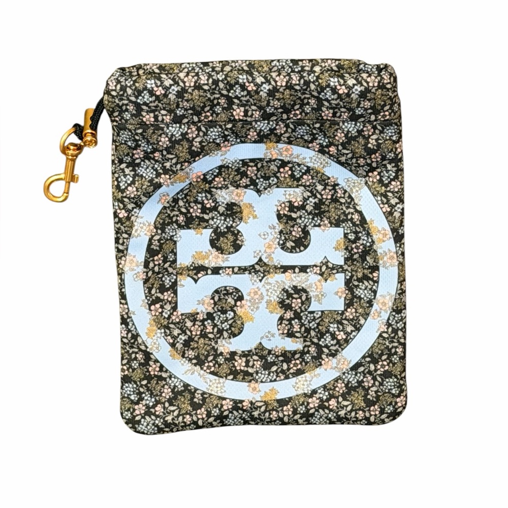 Tory Burch Black Floral Pouch Clip On